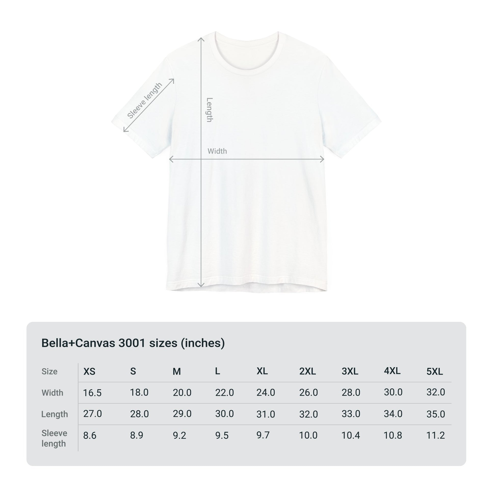 Bella+Canvas 3001 Size Chart