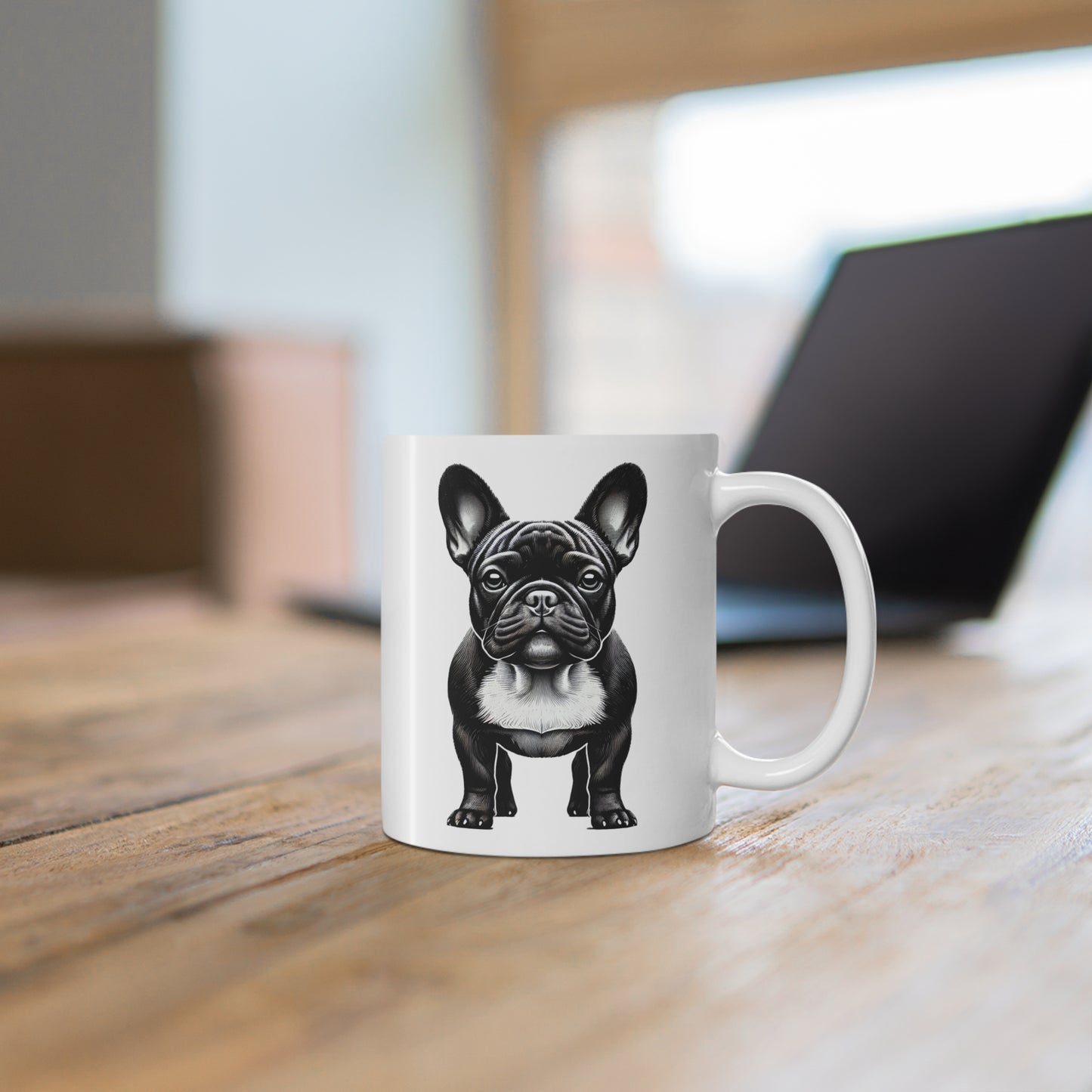 Frenchie Black & White Portrait – 11oz Ceramic Coffee Mug