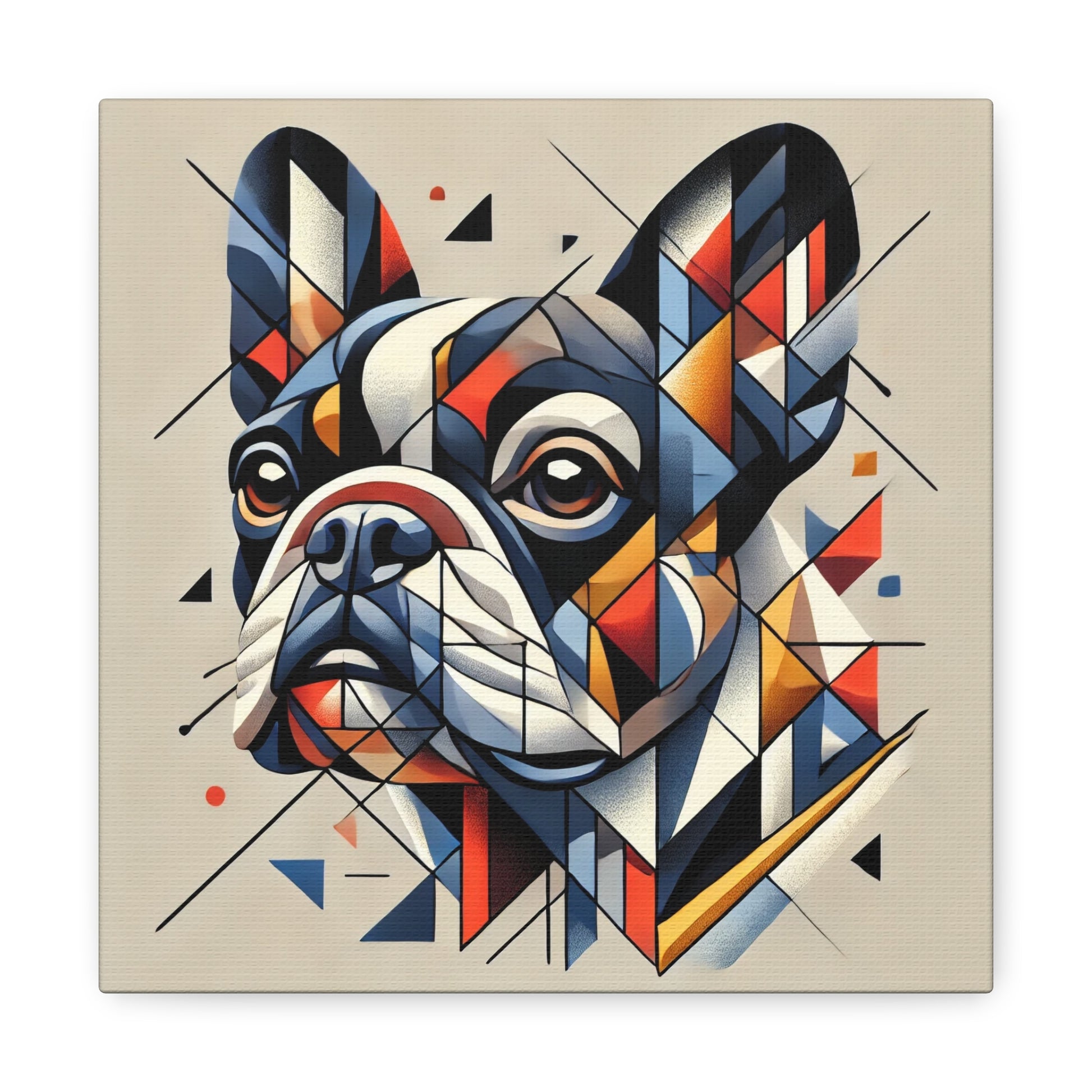 Gallery wrap canvas with Cubist portrait of a Frenchie, side view