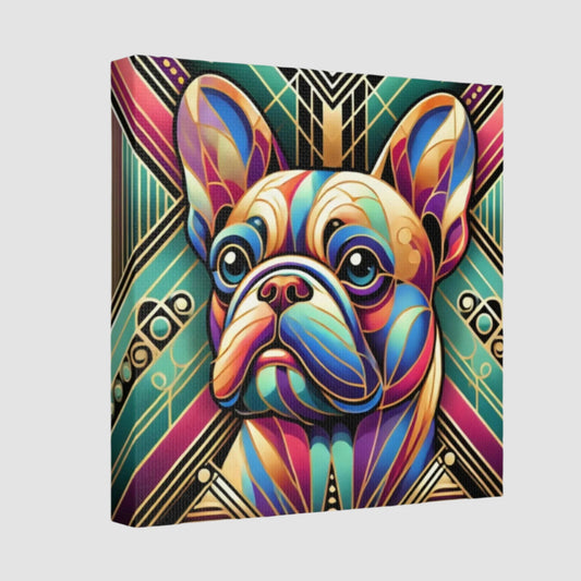 Gallery wrap canvas with Art Deco portrait of a Frenchie, side view