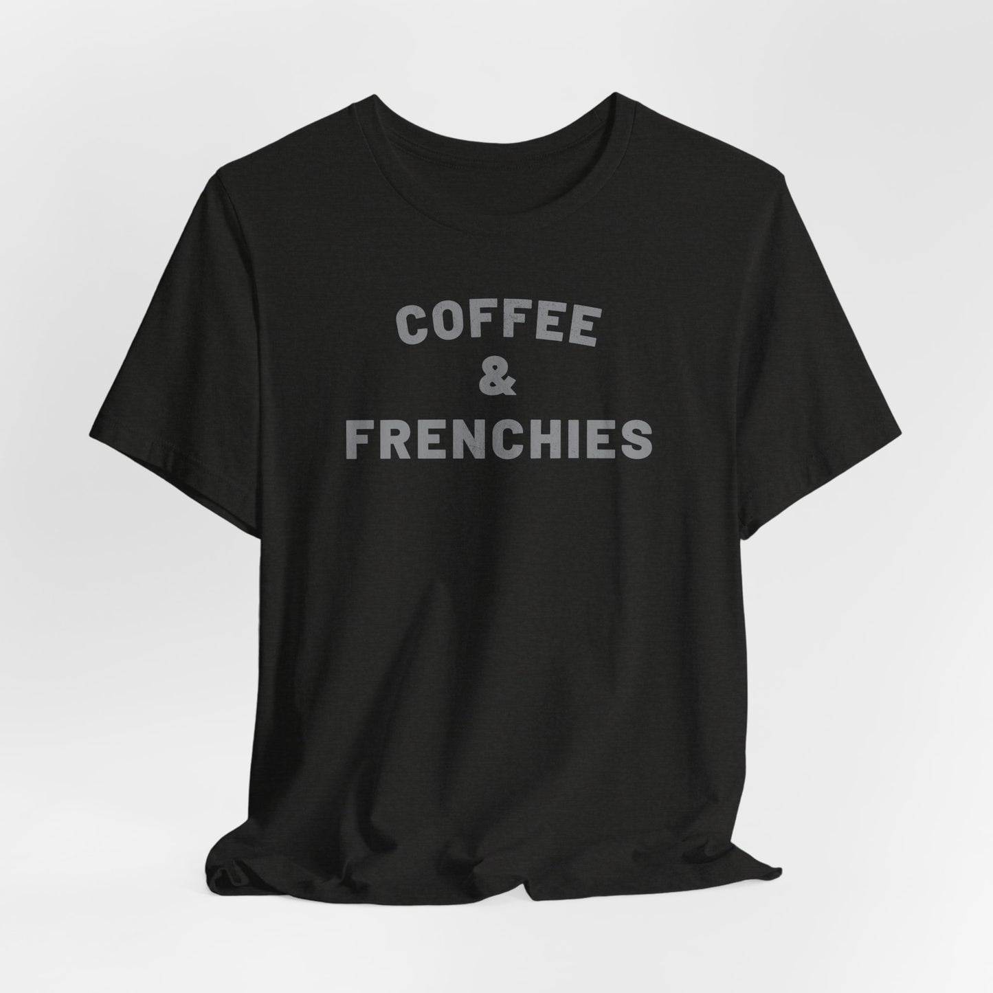 Heather Black t-shirt with slogan Coffee & Frenchies