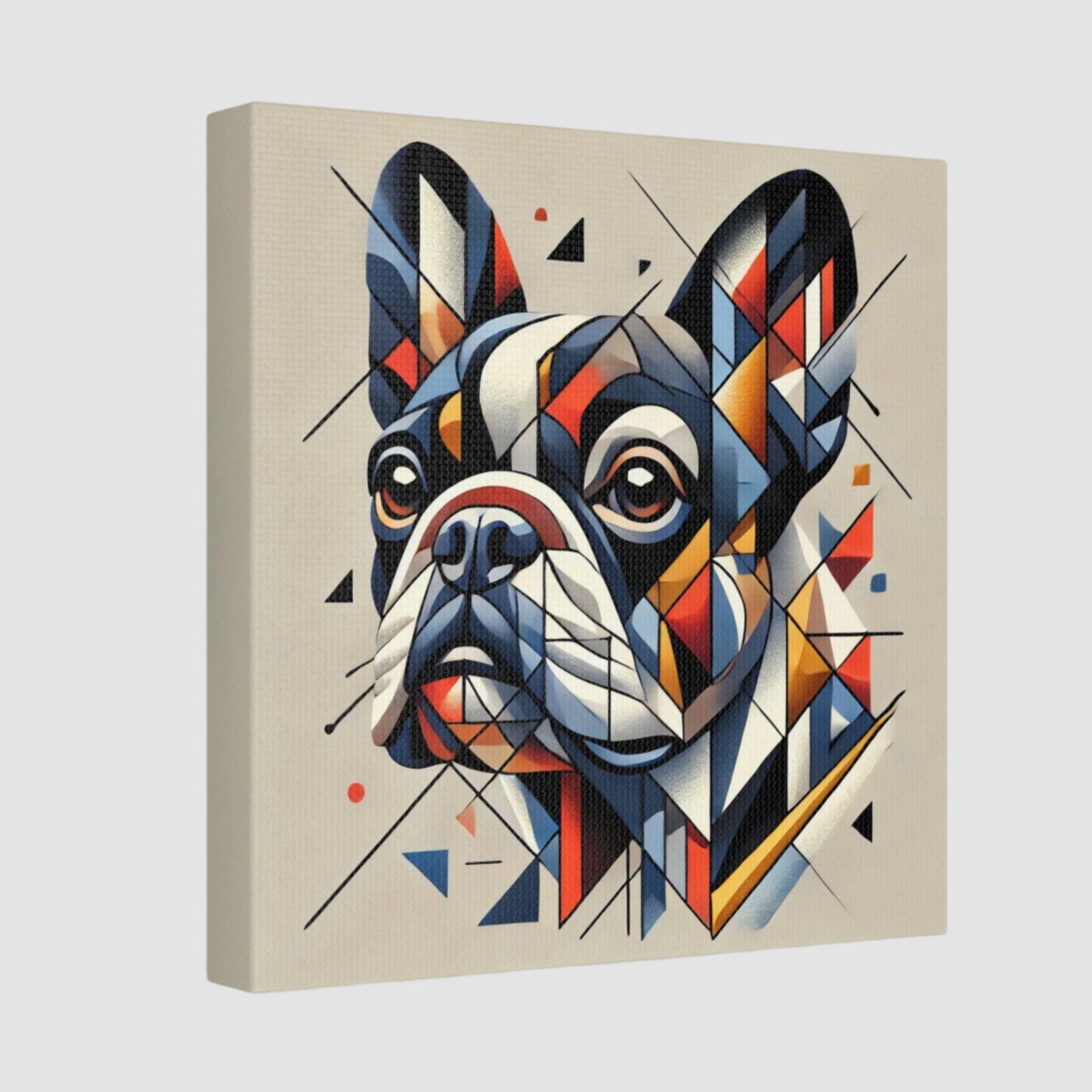 Gallery wrap canvas with a Cubist portrait of a Frenchie, side view