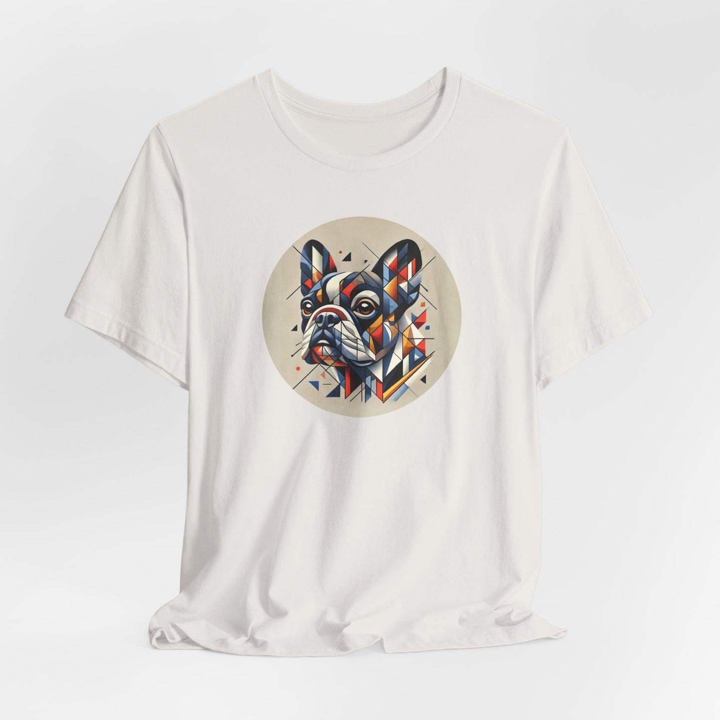 Vintage White t-shirt with Cubist art style french bulldog portrait