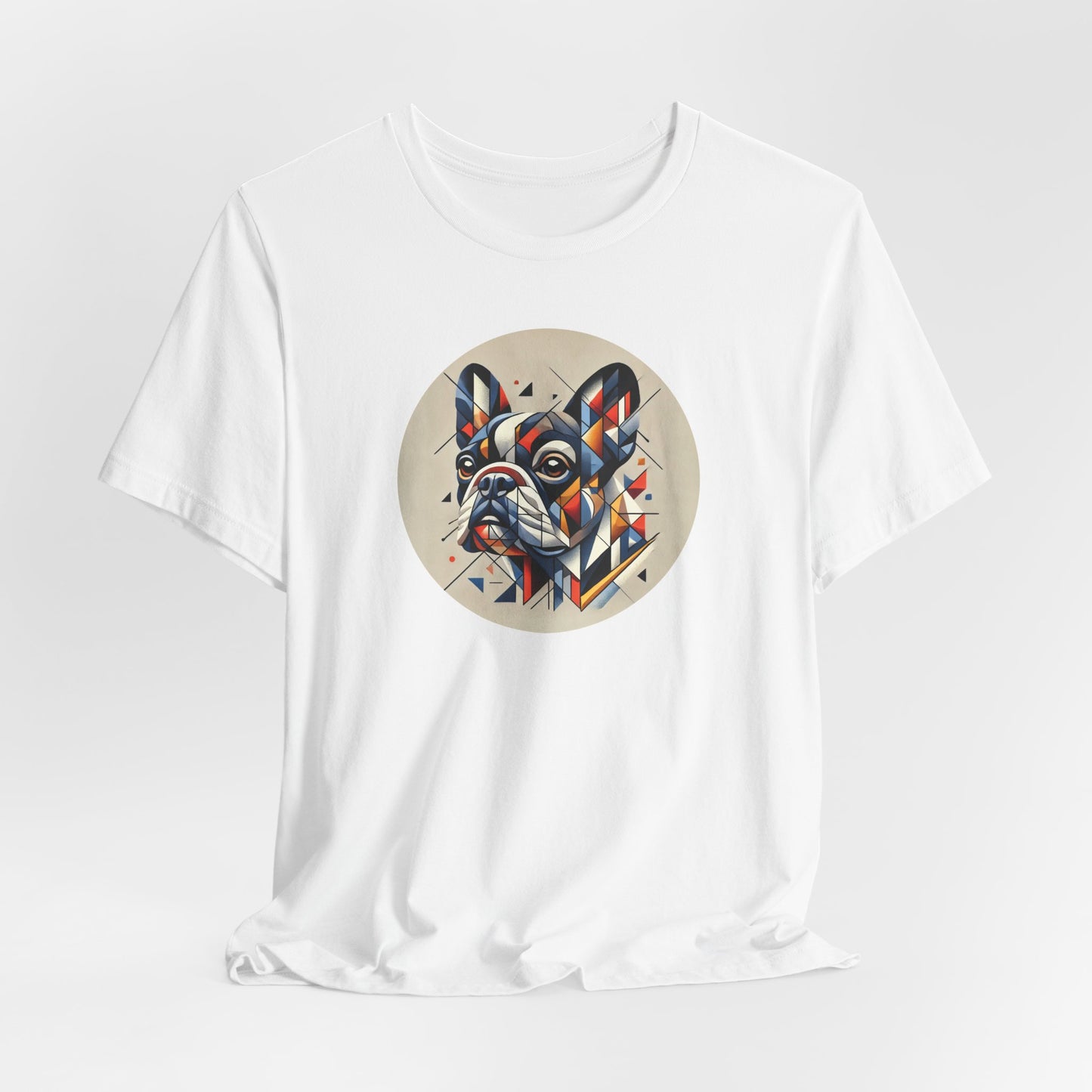 White t-shirt with Cubist art style french bulldog portrait