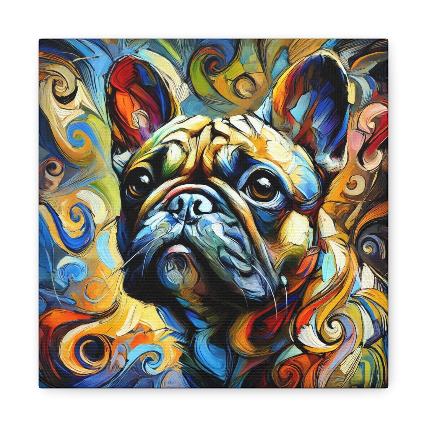 Gallery wrap canvas with Expressionist portrait of a Frenchie, front view