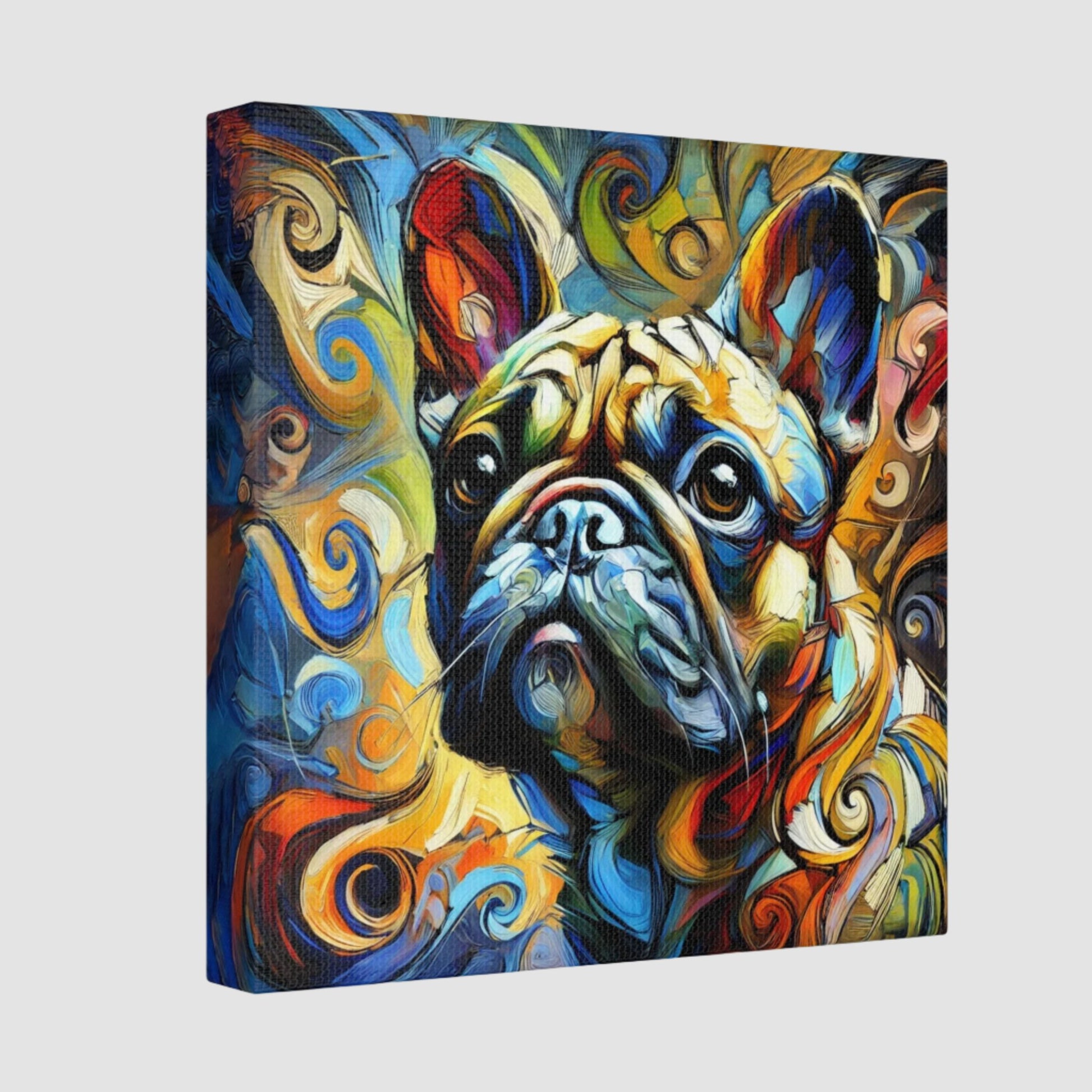 Gallery wrap canvas with Expressionist portrait of a Frenchie, side view