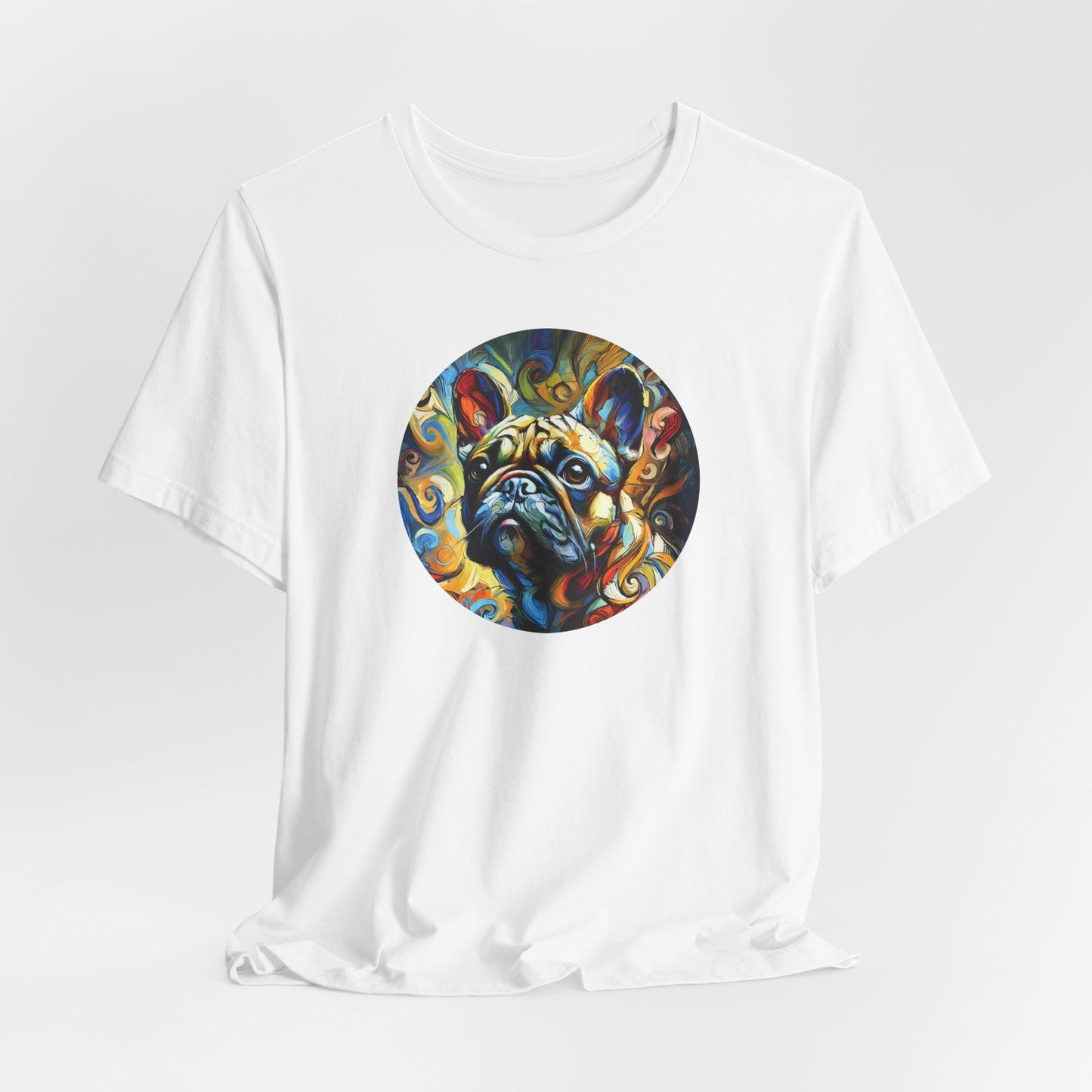 White t-shirt with Expressionist art style french bulldog portrait