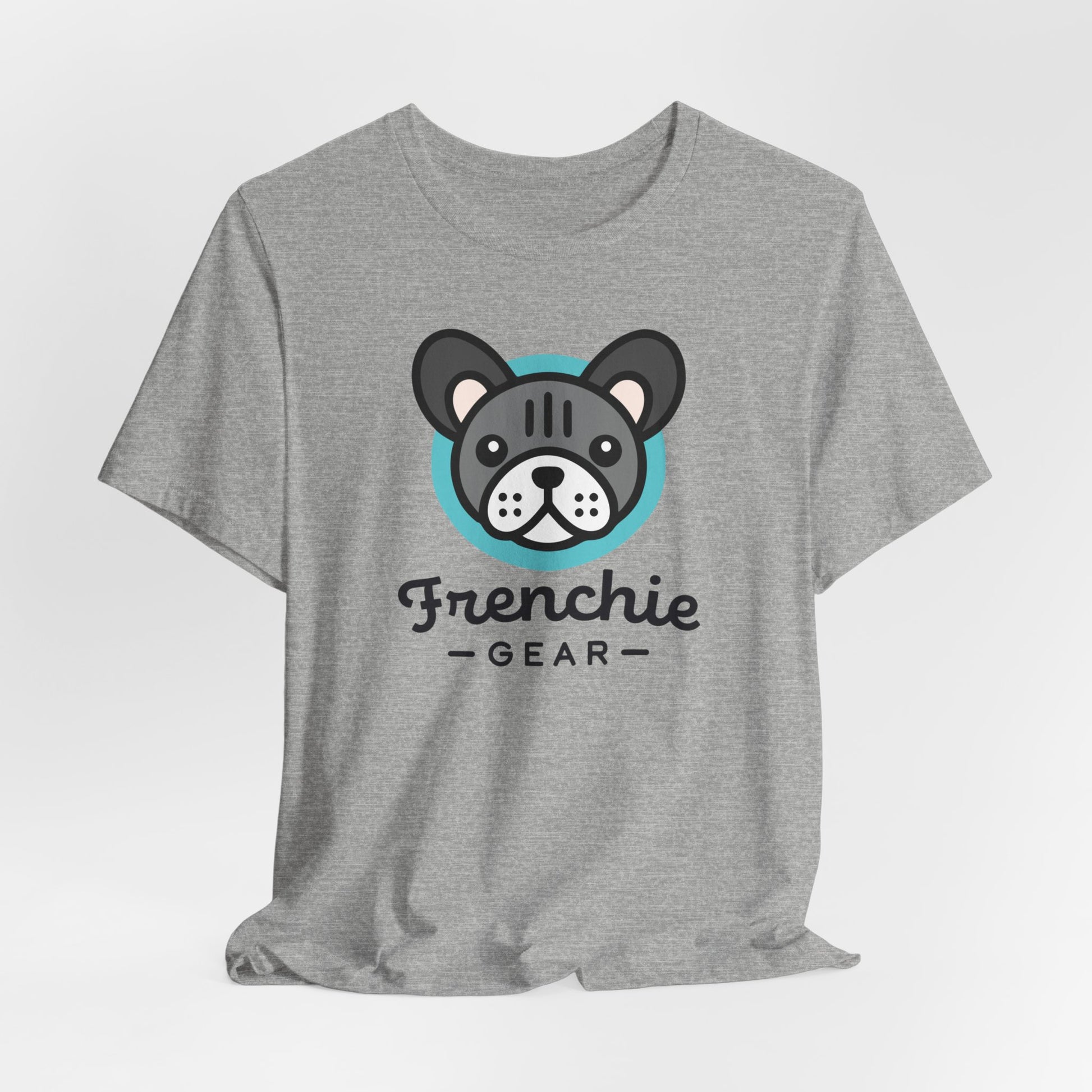 Athletic heather t-shirt with Frenchie Gear logo