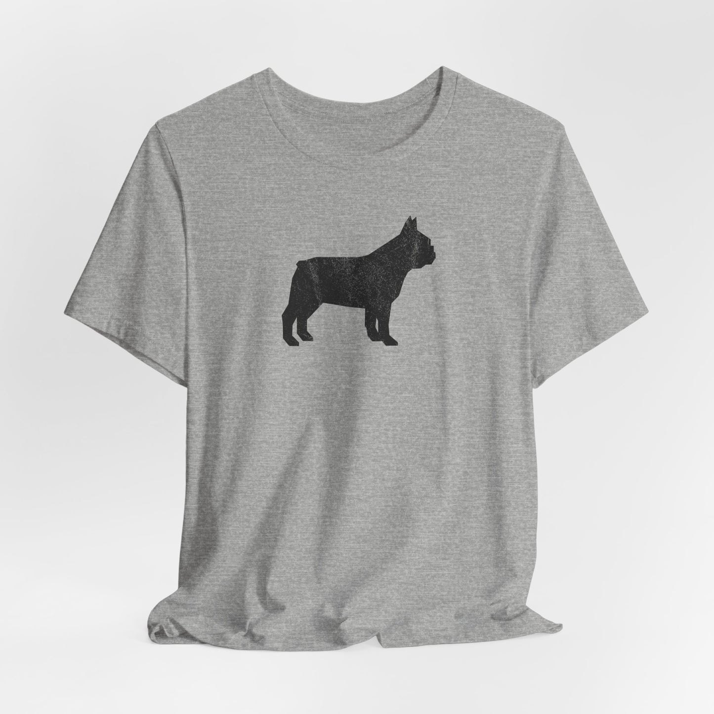 Athletic heather t-shirt with black french bulldog silhouette