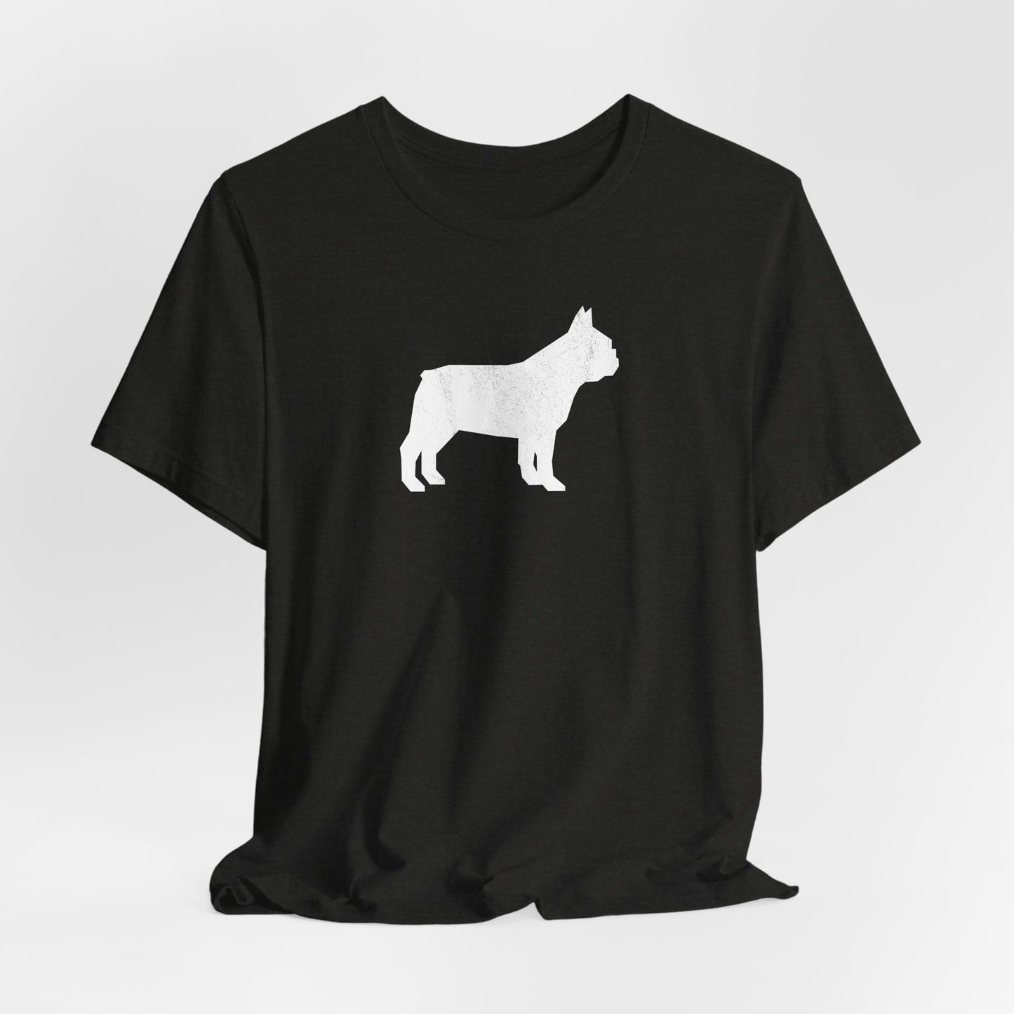 Black t-shirt with white french bulldog silhouette