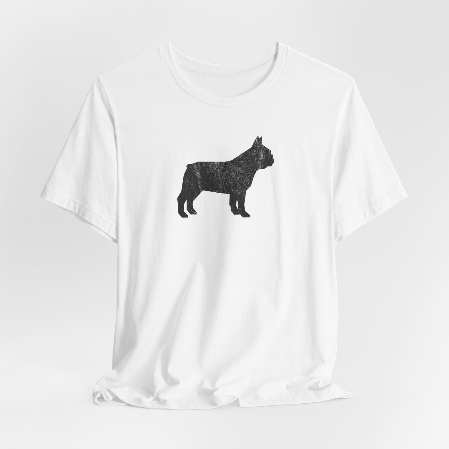 White t-shirt with black french bulldog silhouette