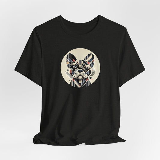 Black t-shirt with Modern art style french bulldog portrait