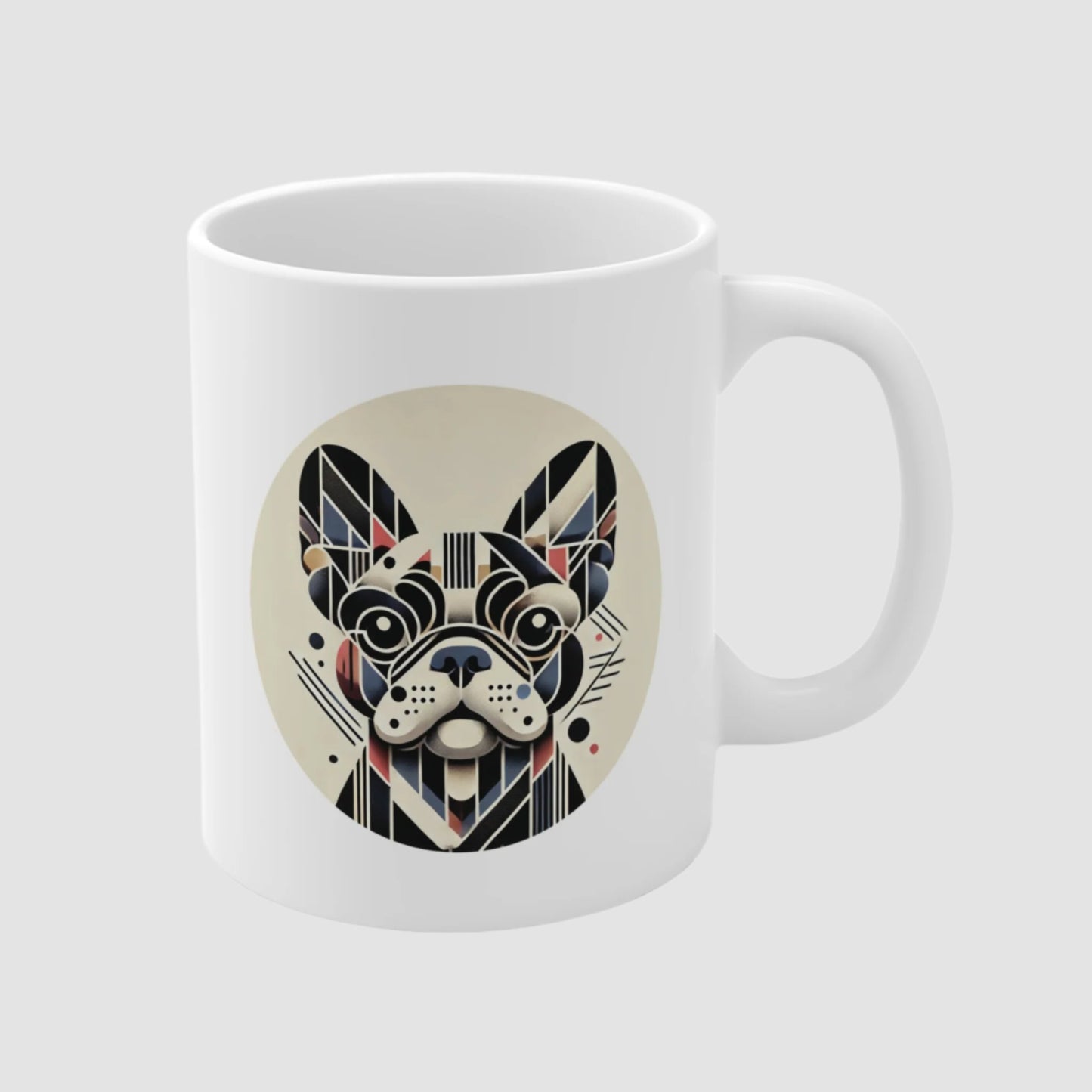 White ceramic mug with Modern Art style portrait of a French Bulldog