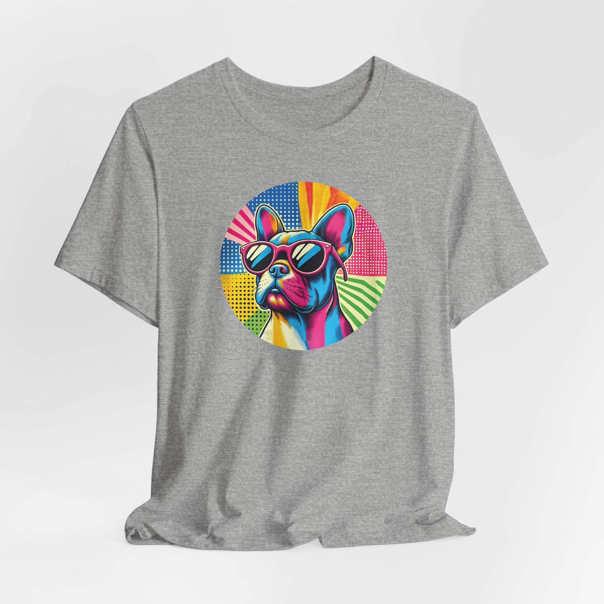 Athletic heather t-shirt with Pop art style french bulldog portrait