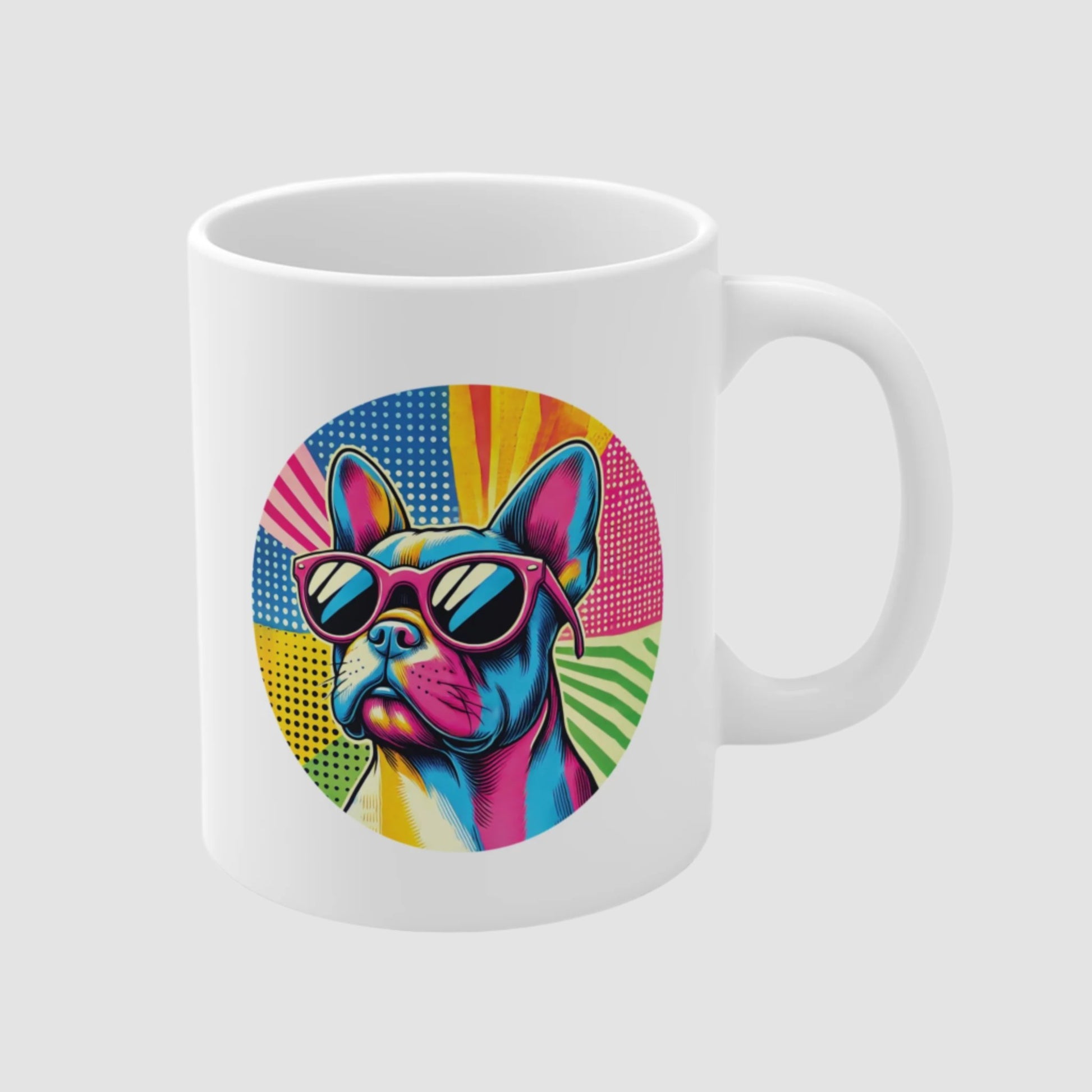 White ceramic mug with Pop Art art portrait of a French Bulldog