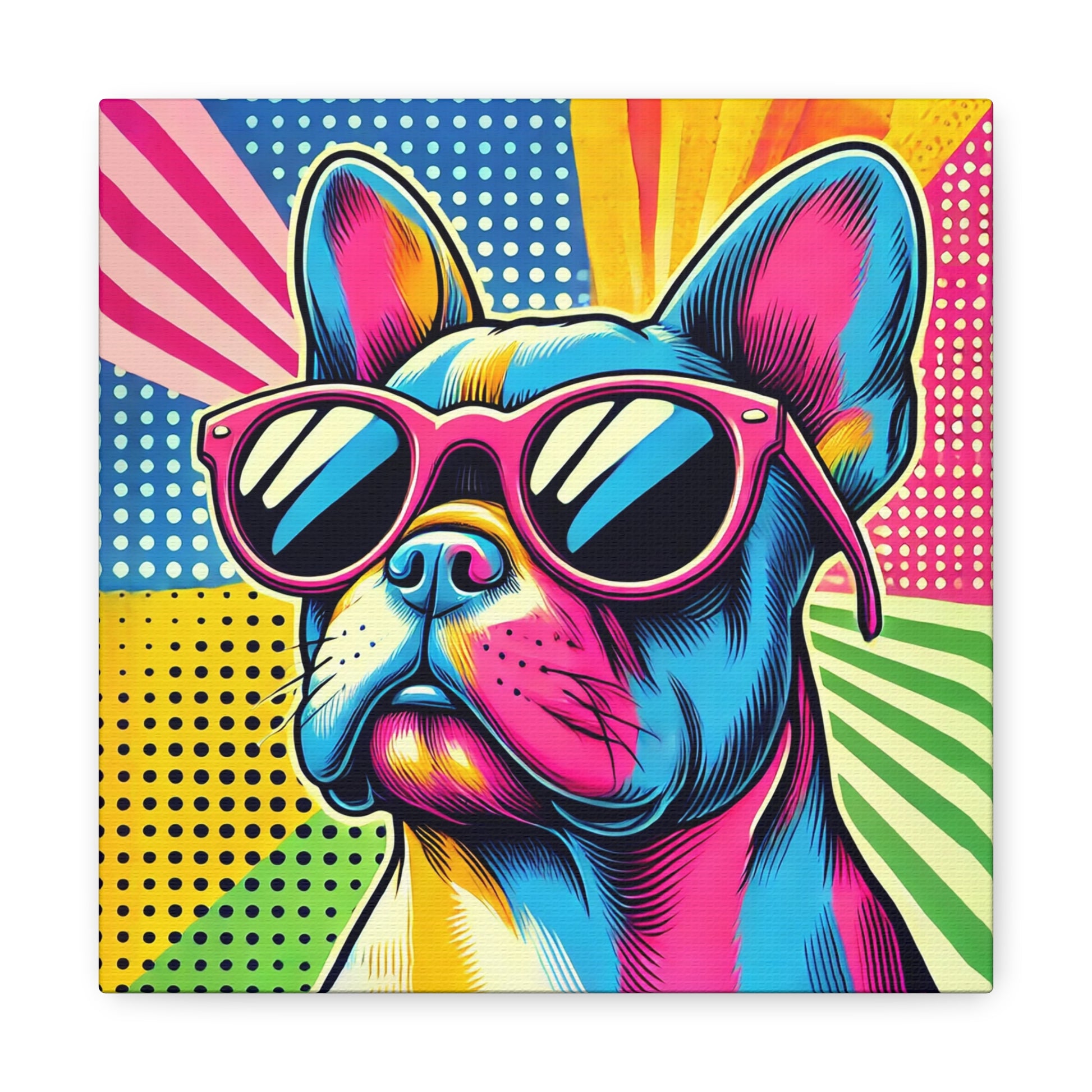 Gallery wrap canvas with Pop Art portrait of a Frenchie, front view