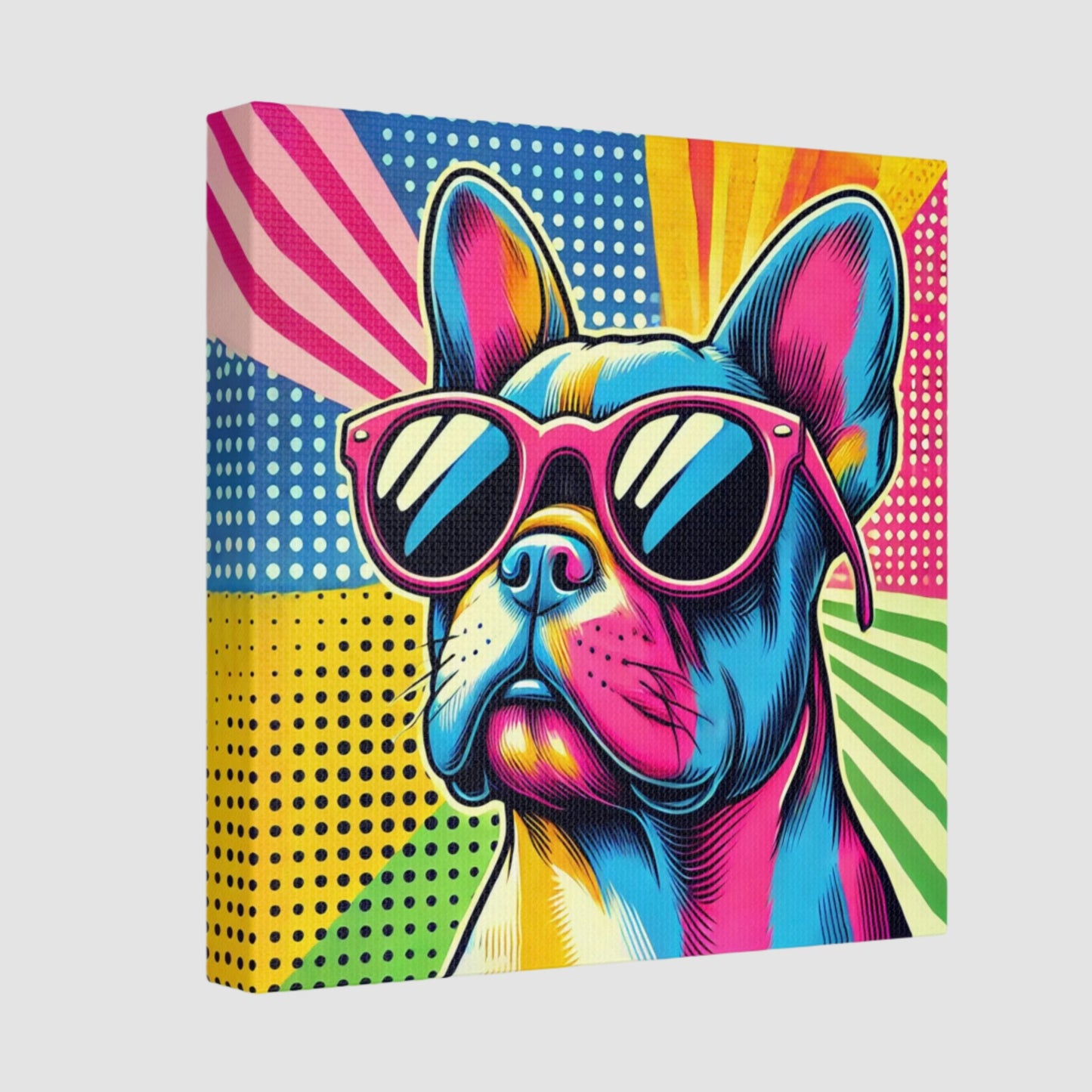 Gallery wrap canvas with Pop Art portrait of a Frenchie, side view