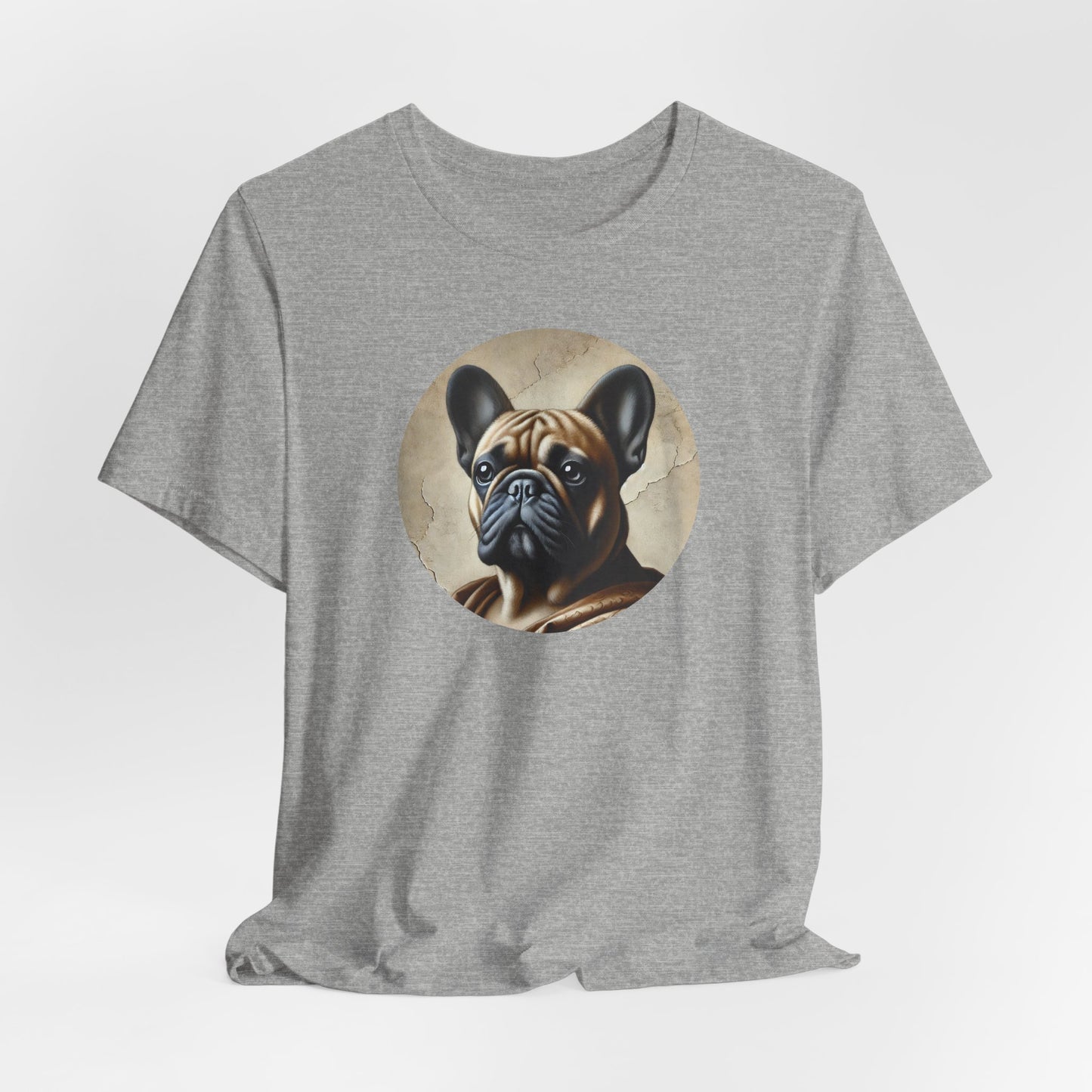 Athletic heather t-shirt with Renaissance art style french bulldog portrait